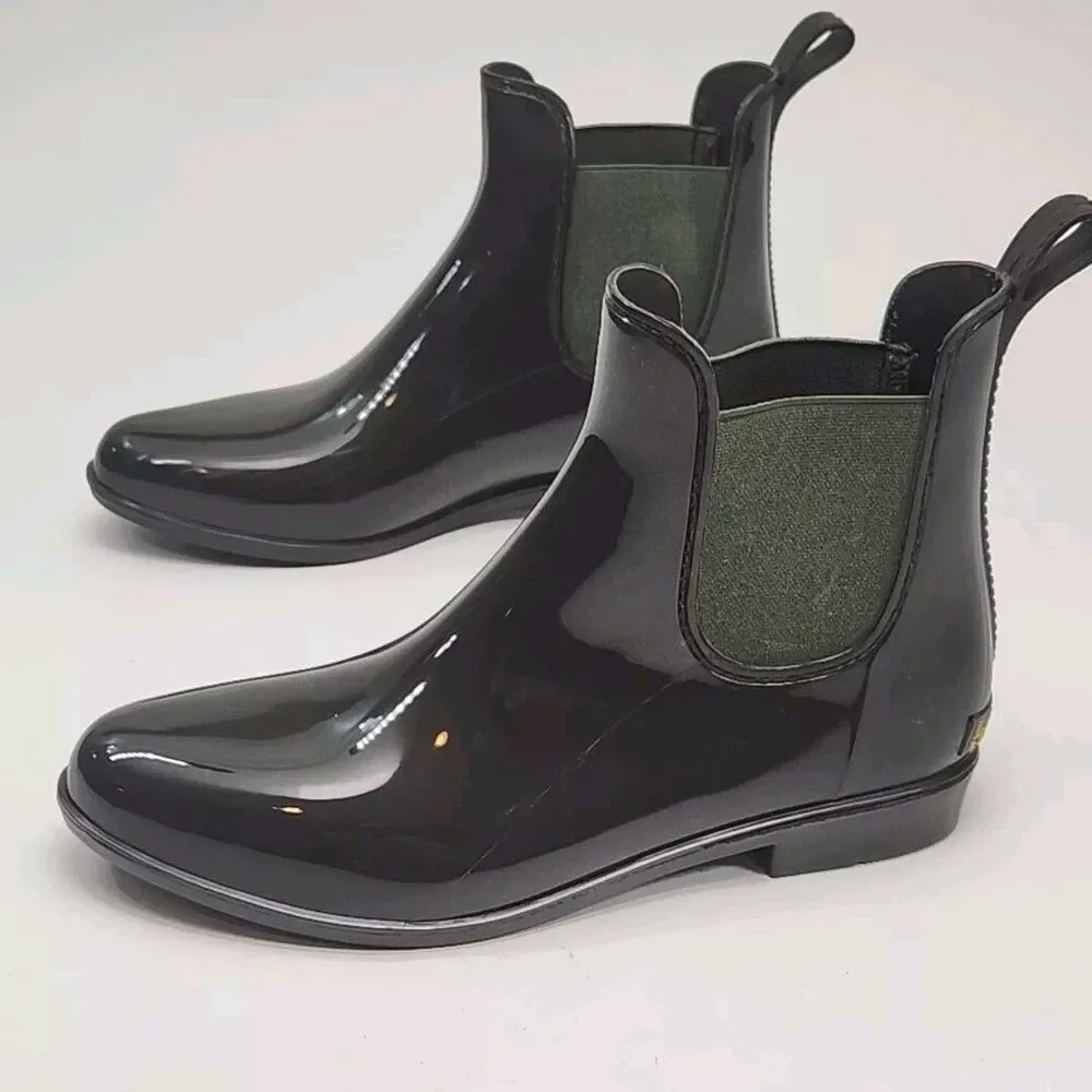 Ralph Lauren Rubber Boot Tally-Bo-Rai Rain Ankle Women Sz 11 Brown Green Shoe